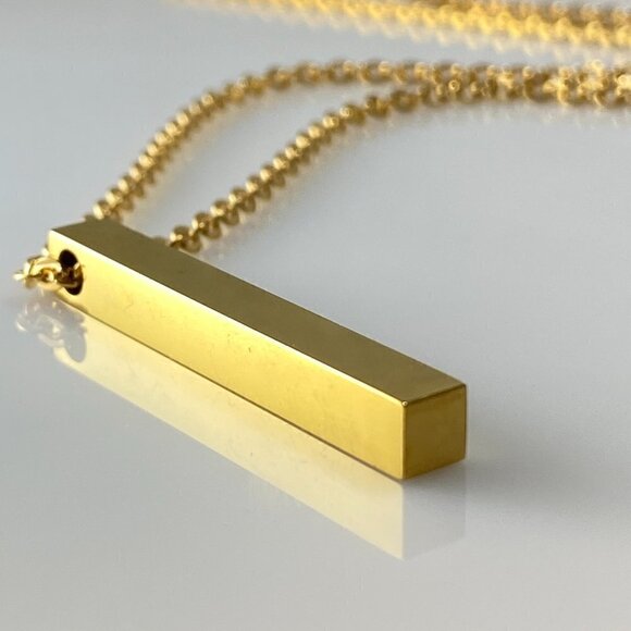 Gold Plated Steel Cuboid Bar Necklace Stainless Steel - Picture 2 of 7